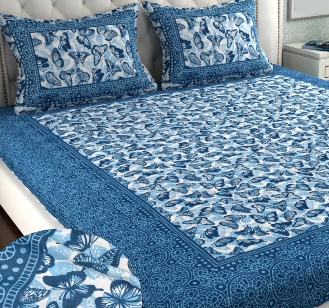 Jaipuri green floral damask print double bedsheet set with 2 pillow covers