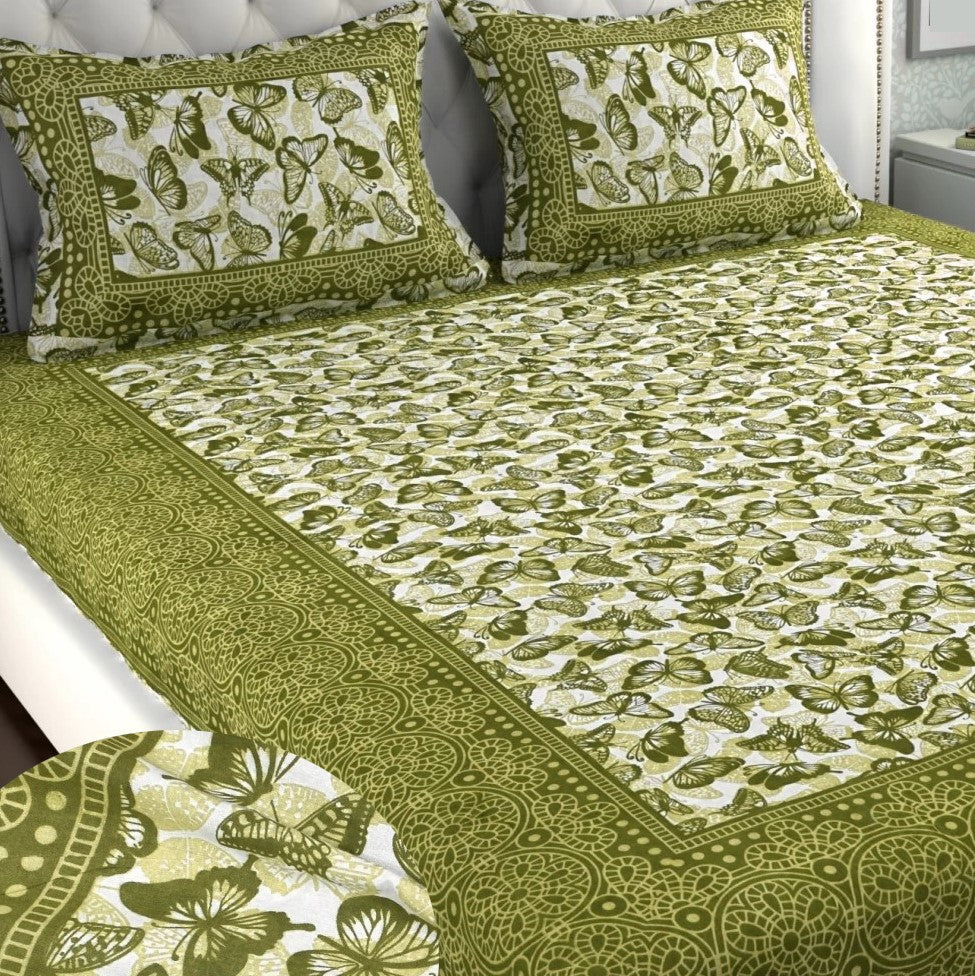 Jaipuri peacock print double bedsheet set with 2 pillow covers