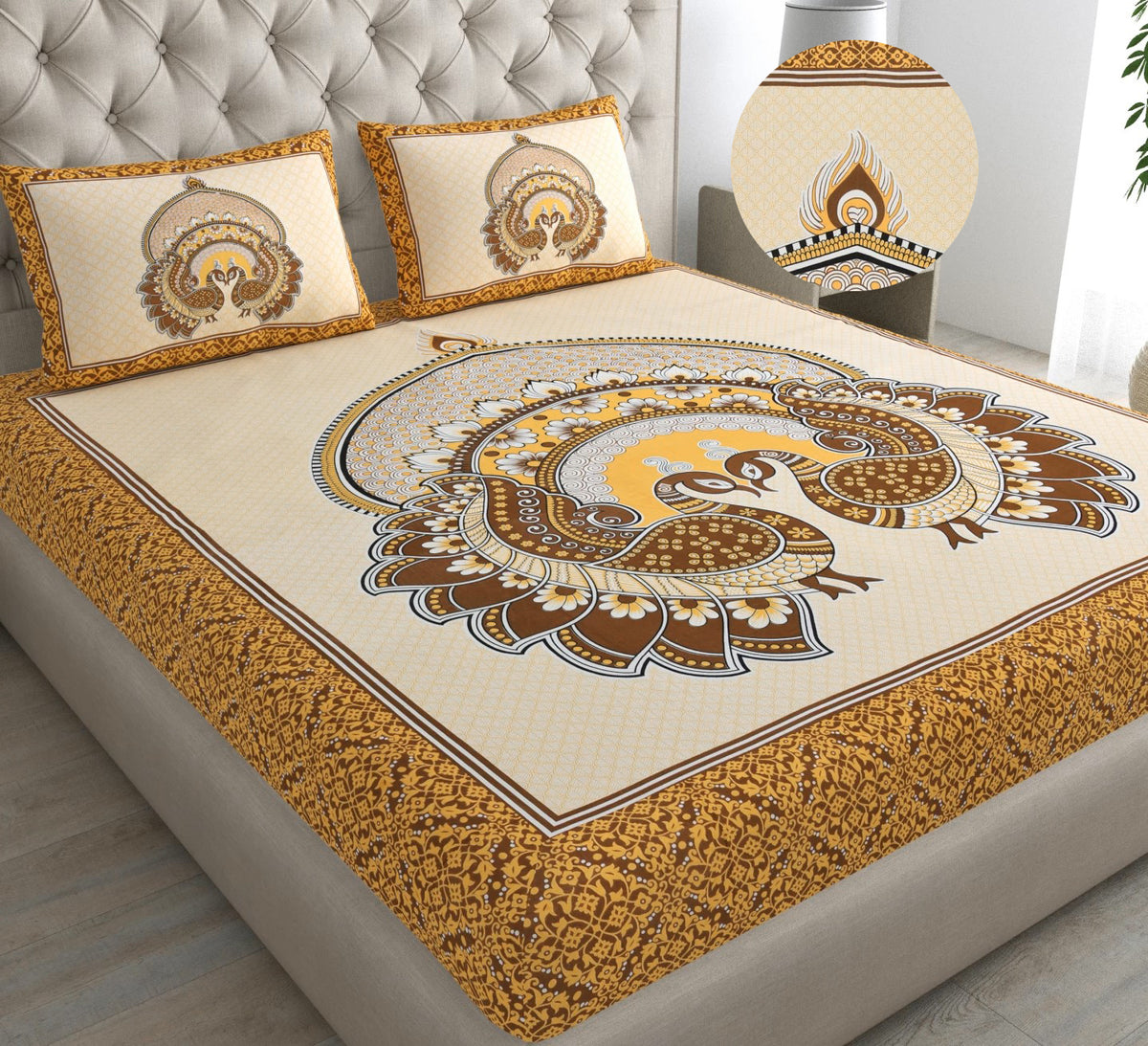 Blue butterfly Jaipuri print double bedsheet set with 2 pillow covers