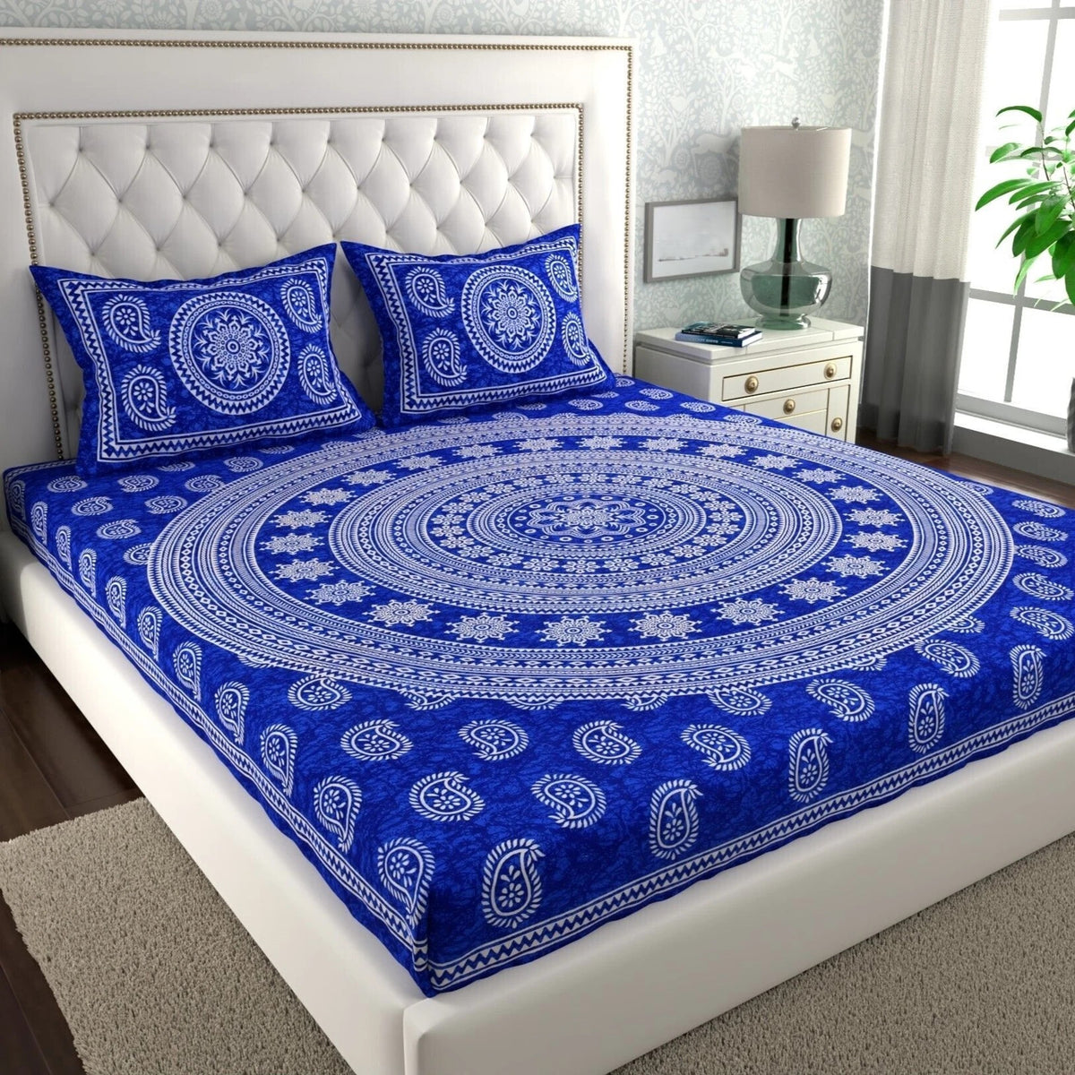 Jaipuri royal elephant print double bedsheet set with 2 pillow covers