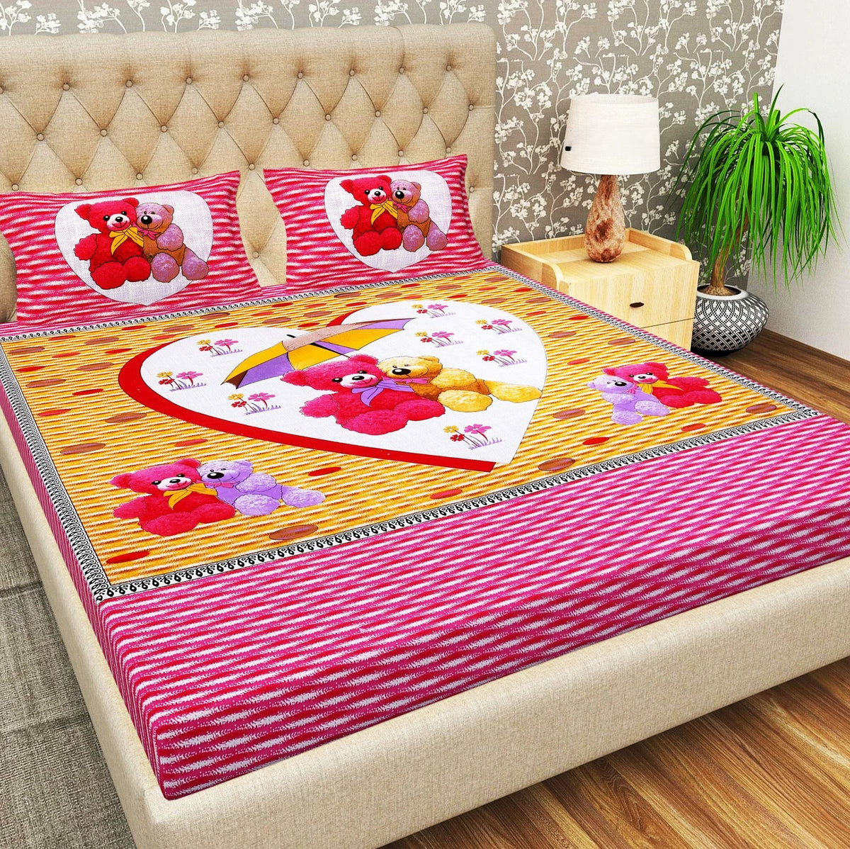 Green mandala Jaipuri print double bedsheet set with 2 pillow covers