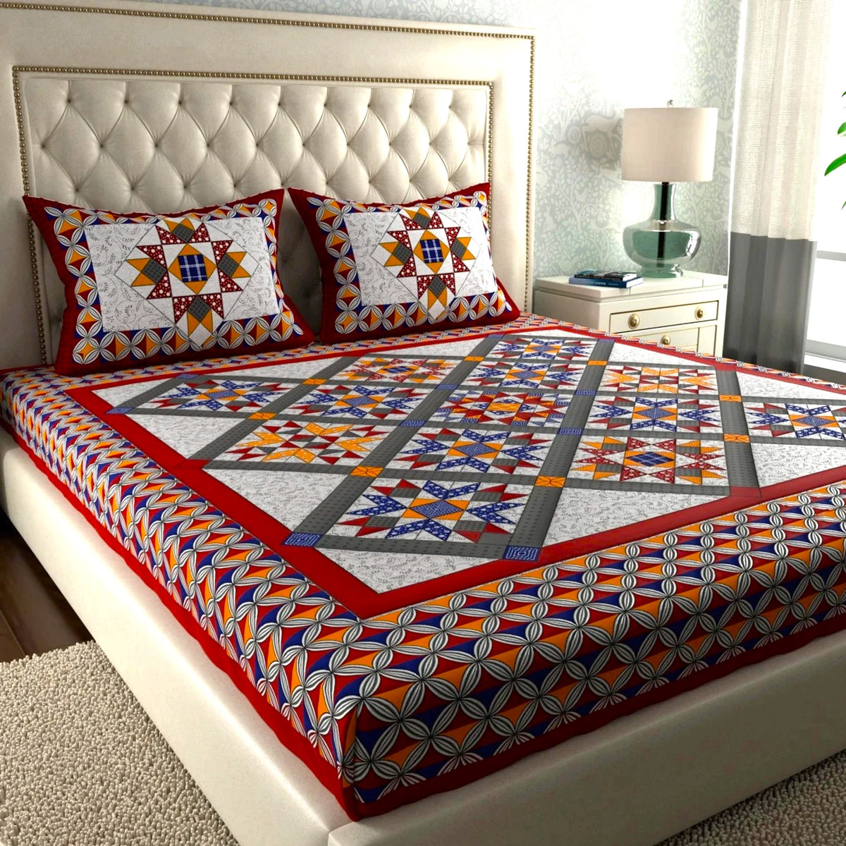 Close-up of Jaipuri patchwork print detail