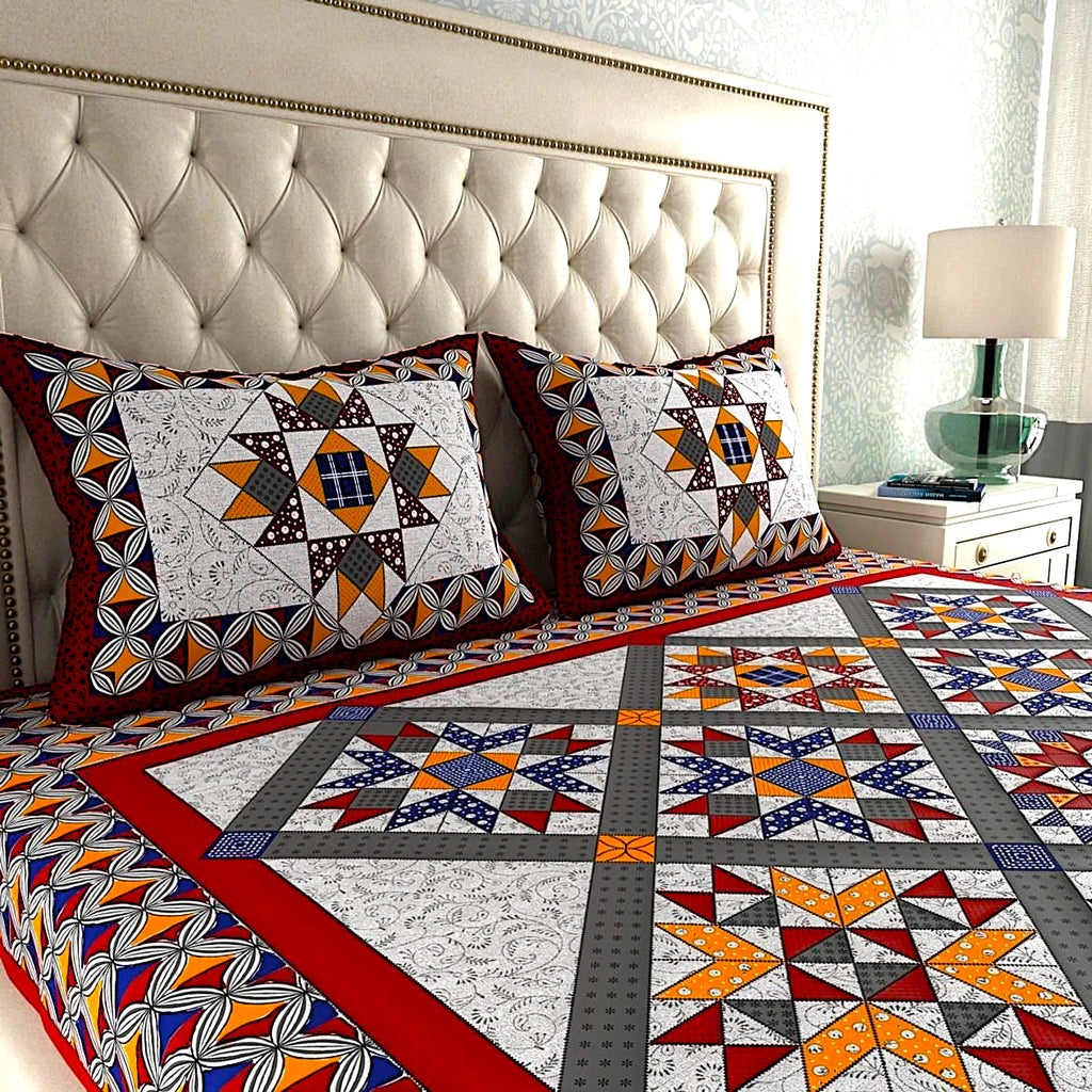 Jaipuri patchwork double bedsheet with pillow covers